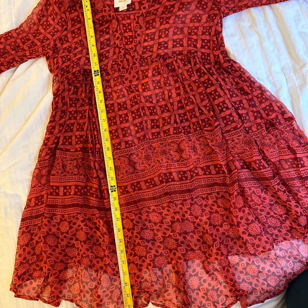 Anthropologie. Maeve. Red Printed Long-Sleeve Tiered Dress - Picture 14 of 15